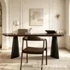 Escritorio Minimalista Italiano Madera de Nogal Oscuro Escritorio de Onda Irregular Base de Raya Vertical Escritorio de Estudio Presidencial