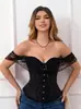 Top Modelador Europeu e Americano Sexy de Uma Alça com Manga Bufante de Renda Corset Cintura Marcada Estilo Retrô Fonte Europeia e Americana