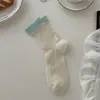 Meias Femininas Estilo Coreano Versátil Sem Costura Color Block Meia de Cano Médio Verão Finas Vazadas Meia de Cano Médio Meias de Algodão Amassadas Zhuji