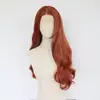 Peluca para mujer con flequillo, cabello largo y rizado de color marrón anaranjado, cabello sintético de 24 pulgadas, postizo de fibra sintética para un look elegante