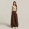 Denim Marrón Café 2026 Nuevos Pantalones de Moda Retro Americano de Tiro Alto Anchos Sueltos de Pierna Ancha Hasta el Suelo Pantalones Marrón Café