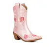 Otoño Invierno 2026 Moda Europea Americana Botas para Mujer Bordado Bordado Tradicional Botas de Media Caña Zapatos de Mujer Flores Slip-on Botas Vaqueras Comercio Exterior
