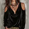 2026 Ropa Europea y Americana Transfronteriza para Mujer Sitio Independiente de Amazon Top: Top de Terciopelo Moda Casual de Hombros Descubiertos de Manga Larga
