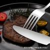 Juego de tres piezas de cuchillo y tenedor de acero inoxidable 304 transfronterizo, cuchara de estilo coreano, juego de cuchillo y tenedor para carne con mango cuadrado dorado chapado en titanio