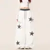 Pantalones deportivos de chándal retro americano hechos en fábrica con estampado de leopardo y bordado de estrella para mujer y hombre, de otoño, holgados, rectos, de pierna ancha, casuales, modernos