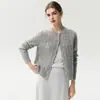 Cárdigan de punto suave de cachemira lisa para mujer, cuello redondo, manga larga, punto trenzado suave, casual, manga larga, lana