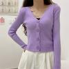2023 Otoño/Invierno Nueva Ropa de Mujer Coreana Color Sólido Básico Joker Base Top Delgado Cuello en V Cárdigan de Punto de Manga Larga