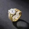 Bestseller transfronterizo en Europa y América: Juego de anillos de tres piezas con corona, anillo vintage en forma de V de plata de ley S925 con moissanita, anillo de boda apilable