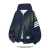 Moletom com Capuz e Zíper Cardigan Três Listras Retro Americano Masculino Outono Inverno Marca Tendência Versátil Jaqueta Casual Top