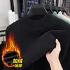 Peça Única de Malha Veludada Grossa Masculina Inverno Novo Quente Camada de Base Gola Alta Meia Malha Top Roupas Masculinas