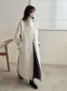 Casaco de Lã Dupla Face de Marca Grande Outono/Inverno Casual Temperamento Estilo Coreano Gola Alta Cinto Gola Alta Longo Grosso Quente