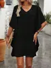 Vestido de Verano 2026 Moda Holgado Escote en V Volantes Ropa de Mujer Amazon Transfronterizo Europeo y Americano Color Sólido
