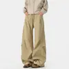 Pantalones Casuales de Otoño de Pierna Ancha Grises Sueltos Versátiles para Exteriores Plegados Estilo Montaña Paracaidista Marca de Moda Estilo Americano para Hombre Pantalones Cortavientos