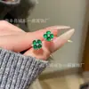 Atacado do Fabricante Brincos de Trevo de Quatro Folhas de Jade Verde Natural Xiaohongshu com Cravação em Prata S925, Estilo Fresco e Simples para Mulheres