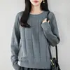 Nuevo suéter de punto de algodón 100% puro con cuello redondo para otoño e invierno para mujer, cálido y grueso, top básico de cuadros de ajuste holgado