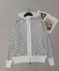 Cardigan de Tricô Leve de Luxo Nanyou Branco Marca D Jacquard de Caxemira Dupla Face com Capuz Fechamento em Zíper Simples Solto Versátil Jaqueta