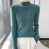2026 Ropa Interior de Punto de Manga Larga con Medio Cuello Alto para Mujer, Estilo Nuevo de Otoño e Invierno Transfronterizo, Ajuste Delgado, Estilo Coreano