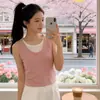 Camisole de Malha Vermelha Falsa de Duas Peças para Mulheres, Roupa de Verão, Chique e Bonita, Top Justo Sem Mangas Doce e Picante
