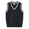 Chaleco de suéter para niños medianos y grandes con cuello en V en contraste de colores de primavera y otoño, nuevo y transfronterizo, uniforme escolar para estudiantes, chaleco de punto para niñas al por mayor