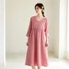 Vestido de Noite Feminino de Gaze Dupla de Algodão Floral Retrô Artístico para Primavera, Outono e Verão, Manga Longa Fina, Solto, para Casa