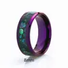 Transfronterizo Xiyin Popular Europeo y Americano Acero Inoxidable Anillo Morado Incrustado con Patrón de Concha de Abulón Borde Biselado de 8 mm Concha Morada