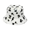 Ins Sombrero de Otoño e Invierno Japonés y Coreano para Mujer Casual al Aire Libre Todo Fósforo Sombrero de Cuenca Cereza Felpa de Imitación de Piel de Conejo Cálido Sombrero de Pescador Mujer