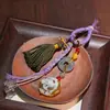 Colgante de Ágata Color Leche Tejido a Mano Estilo Xizang, Adorno de Borla Morada y Verde, Colgante Portátil Estilo Étnico