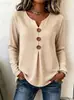 Amazon Ropa de mujer transfronteriza europea y americana 2026 principios de otoño nuevo top holgado de color liso con cuello en V, abotonado, fruncido y de manga larga para mujer