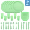 Juego de Vajilla Infantil Transfronterizo con Taza de Agua, Plato y Bol, Cuchillo, Tenedor, Cuchara, Plato y Plato de Plástico Colorido, Set de 30 Piezas para Exteriores