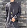 Camiseta Masculina de Outono com Gola Alta e Manga Longa Marca Tendência Padrão Ondulado Casual Solta Estilo Coreano Meia Gola Alta Camisa de Base Primavera e Outono