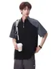 Camiseta de manga corta con media cremallera para hombre, que absorbe la humedad, de secado rápido, antibacteriana, corte holgado, diseño de bloques de color, tacto fresco para parejas, protección solar, manga corta