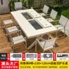 Mesa e Cadeira para Churrasco ao Ar Livre Mojia Combinação Pátio de Villa Exterior Liga de Alumínio Exterior Mesa com Churrasqueira Elétrica a Carvão Protetor Solar à Prova d'Água