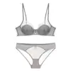 Venta caliente de otoño: Conjunto de sujetador de malla fina estilo francés, con escote en V profundo y varillas suaves para mujer, diseñado para hacer que los senos grandes parezcan más pequeños y crear un look sexy