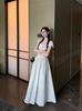 Vestido de estilo universitario francés con lunares y escote cuadrado para estudiantes femeninas, falda holgada de cintura media y elegante estilo coreano.