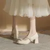 Zapatos Mary Jane con lazo Jinqi CG6031 punta redonda de una sola capa 2023 Otoño Nuevos tacones altos de plataforma color albaricoque para mujer