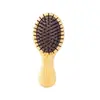 Pente de bambu e madeira com almofada de ar para uso doméstico, pente de massagem meridianos com cabeça de borracha de bambu, pente volumizador para couro cabeludo para cabelos cacheados e lisos