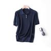 Camisa Polo Tricotada de Manga Curta com Gola Redonda/Lapela para Mulheres, Confortável e Respirável, de Seda de Amora e Tencel Lenzing, com Pequenos Vazados