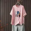 Camiseta de Punto Fina Holgada de Cuello Redondo, Nuevo Estilo de Verano, Moderna y Versátil, Estampado de Elefante de Dibujos Animados, Top Casual que Reduce la Edad
