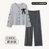 Estilo lindo primavera y otoño algodón puro floral cárdigan manga larga pantalón largo conjunto de dos piezas ropa de casa pijama para mujer, adecuado para usar afuera para un paseo