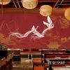 Papel de parede mural para restaurante pub Fênix parede de fundo tecido de parede Papel de parede nacional clássico chinês moda Internet celebridade sala de transmissão ao vivo tecido de parede