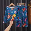 Pijamas infantis para meninas primavera e outono novo terno de manga comprida para meninos e meninas princesa estilo ocidental roupas de casa para crianças médias e grandes