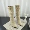 Botas de gamuza con volantes y punta fina para mujer, tacones de aguja, moda coreana otoño 2026, con hebilla de cinturón, botas largas de tacón alto
