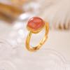 One Deer Silver S925 Sterling Silver Banhado a Ouro Vermelho Sul Vermelho Retro Light Luxo Simples Anel Quadrado Anel de Prata Geométrico All-match