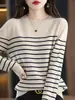 Comercio Exterior 2025 Otoño e Invierno Nuevo Estilo Suéter Holgado de Rayas en Contraste Moda Estilo Perezoso Camiseta Interior de Punto para Mujer