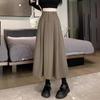 Saia Nova Casual A-Line Primavera e Outono Drapeado Tecido de Alfaiataria Saia Feminina Cintura Alta Slim Estudante Estilo Coreano Saia Longa