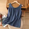 Camiseta sin mangas de color liso simple de algodón y lino para mujer, prenda exterior fina y transpirable de verano, top de lino adelgazante con tirantes