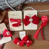 Nuevo Estilo Coreano Tela Lazo Rojo Pasador de Pelo Hecho a Mano Niños Clip Lateral para Flequillo Accesorios para el Cabello de Año Nuevo