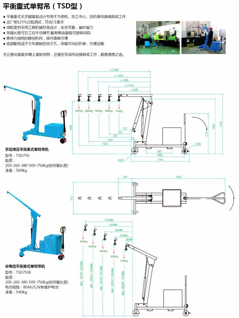 TSD750E半电动平衡重式单臂吊