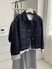 Elegante chaqueta vaquera de cuadros con dobladillo enrollado para mujer, Chaqueta corta retro coreana azul oscuro con cuello de solapa, Otoño 2026