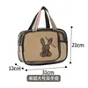 Bolsa de cosméticos transparente em PVC cor de chá, dupla camada, grande capacidade, portátil, com alças, design de desenho animado, à prova d'água, bolsa de armazenamento para viagem